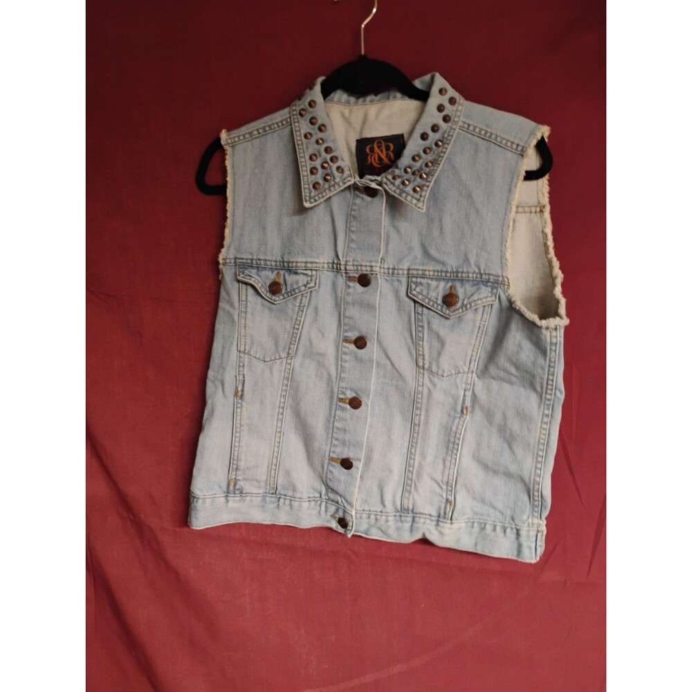 Rock & Republic Denim Studded Vest Size XL Womens Punky Biker
